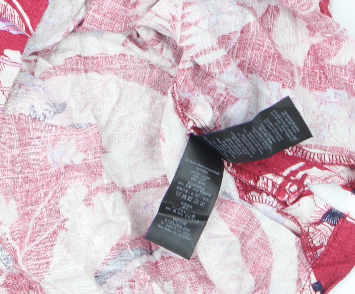 Next Petite Women's Red Floral Linen Blend Sleeveless Tunic Blouse Size 10