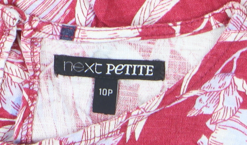 Next Petite Women's Red Floral Linen Blend Sleeveless Tunic Blouse Size 10