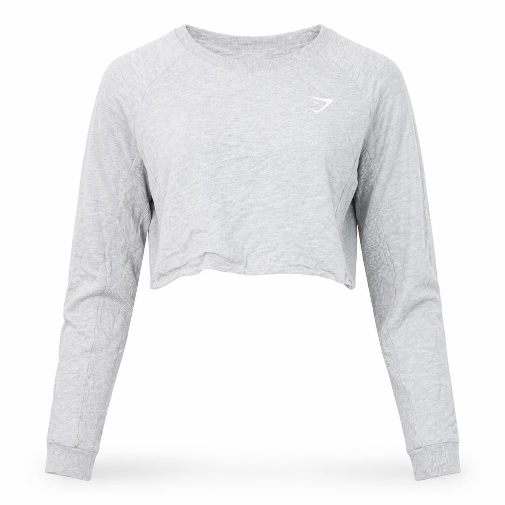 Gymshark Women Grey XS Cropped Crew Neck Pullover Sweatshirt