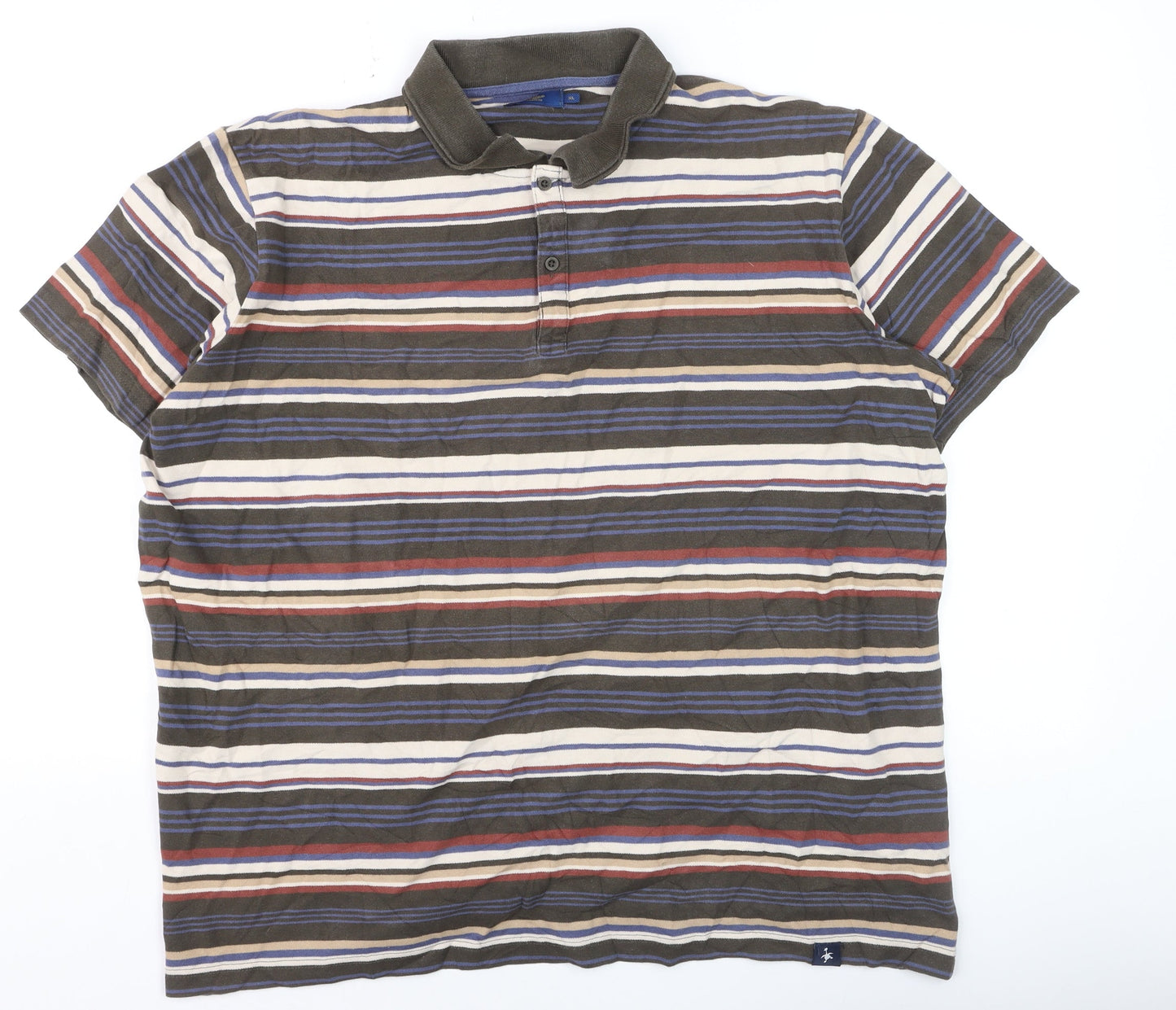 Cotton Traders Men's Dark Olive XL Striped Short Sleeve Polo Shirt