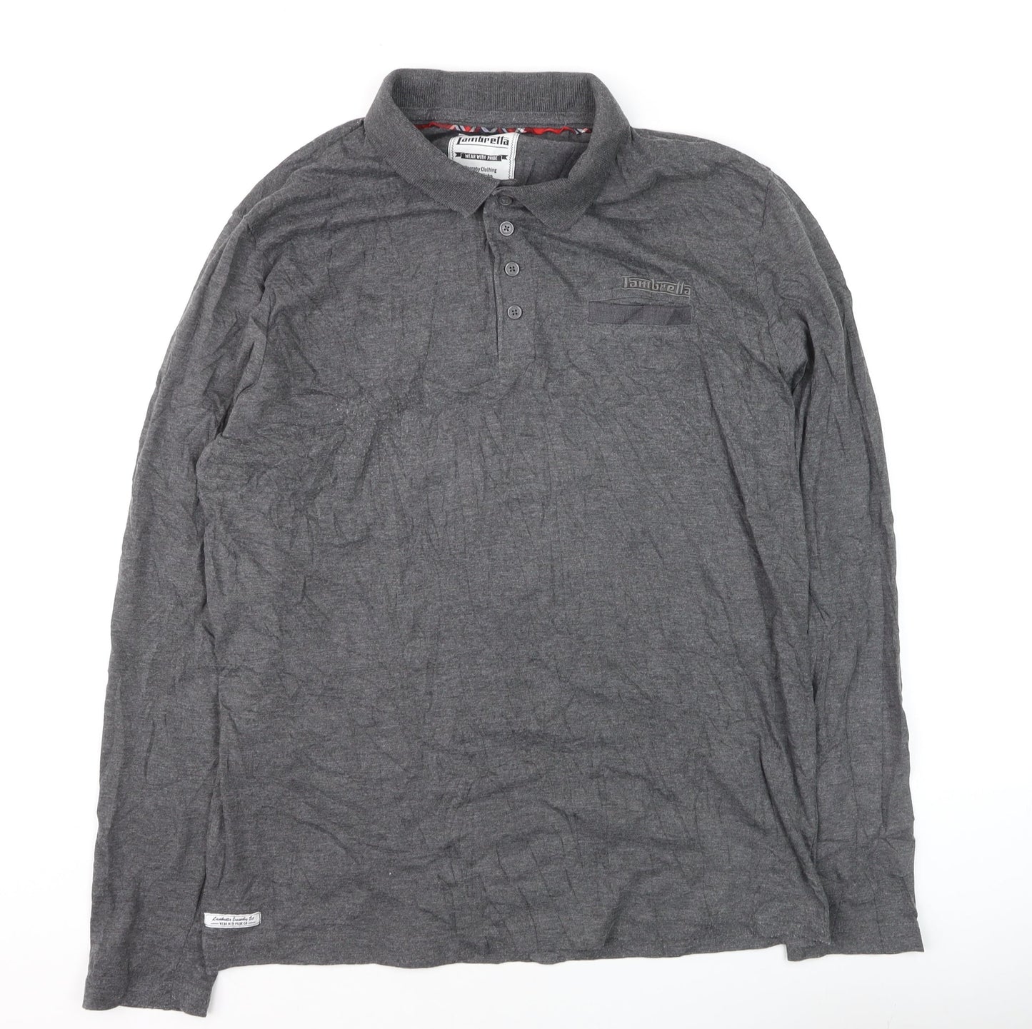 Lambretta Men’s Grey Long Sleeve Polo Shirt XL Cotton Blend