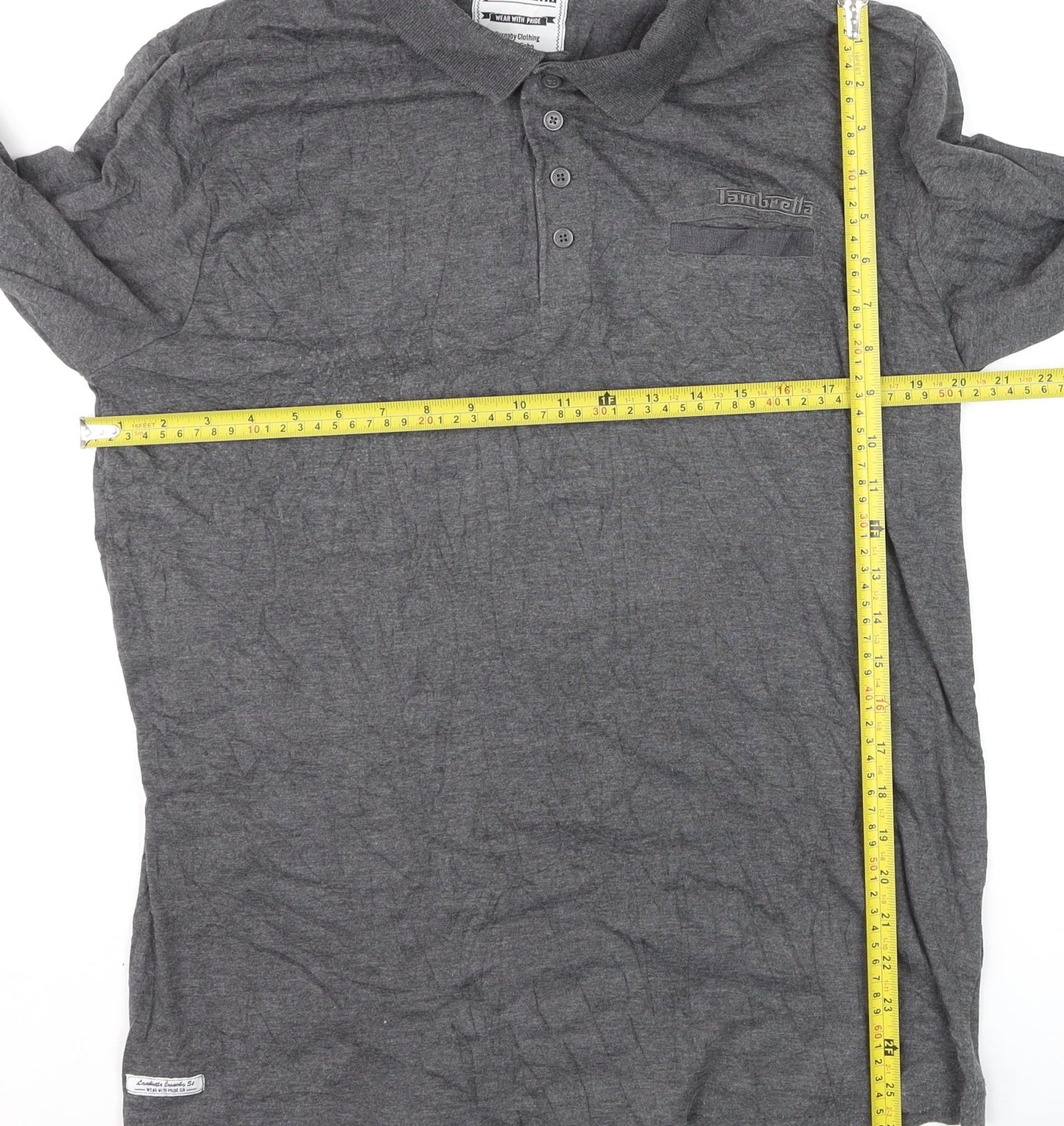 Lambretta Men’s Grey Long Sleeve Polo Shirt XL Cotton Blend