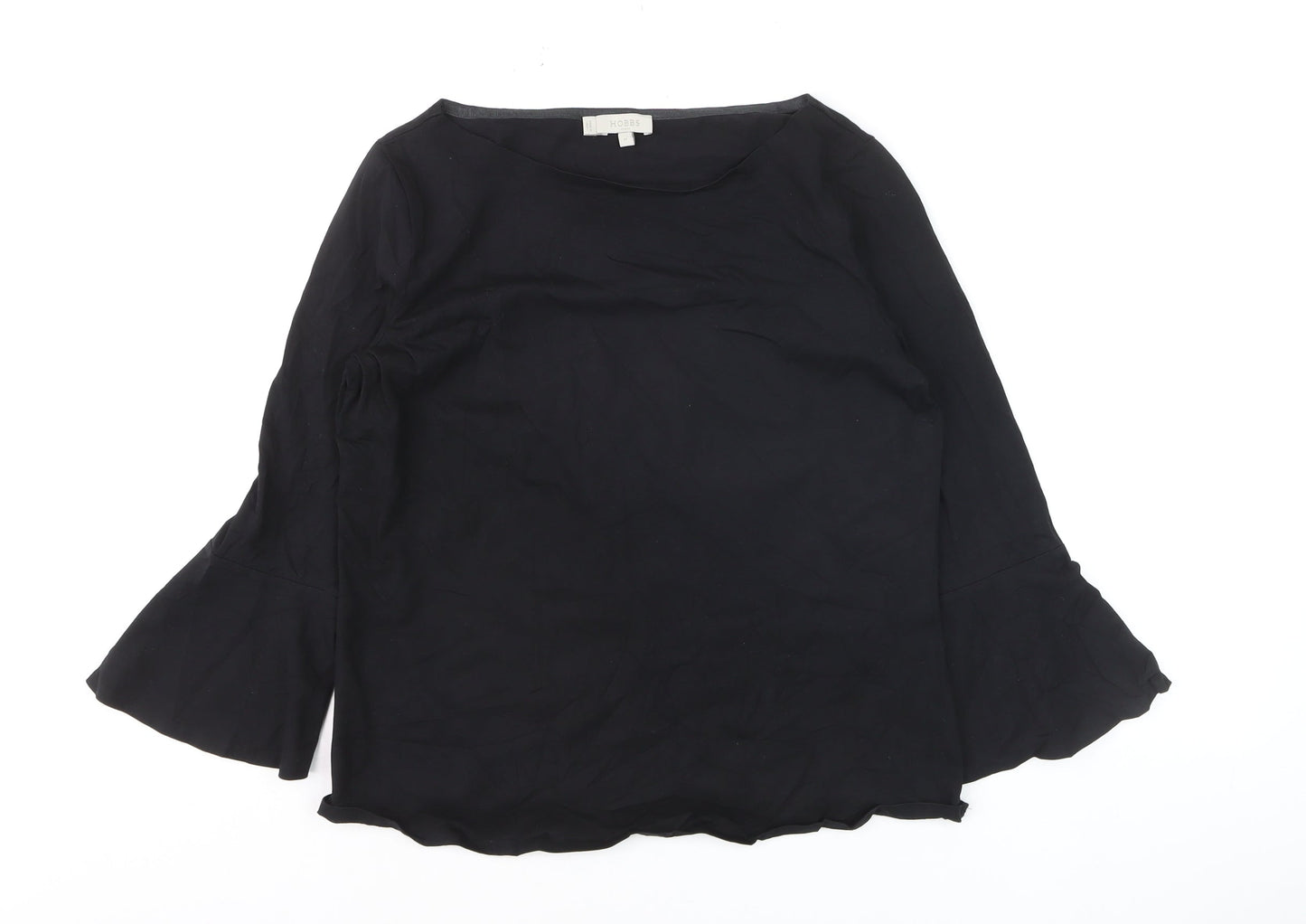 Hobbs Women’s Black Cotton Stretch Tunic Blouse M 3/4 Bell Sleeve