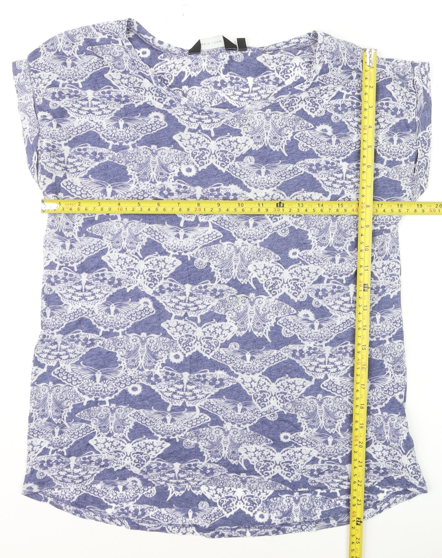 New Look Women Blue Floral Print Basic T-Shirt Size 12