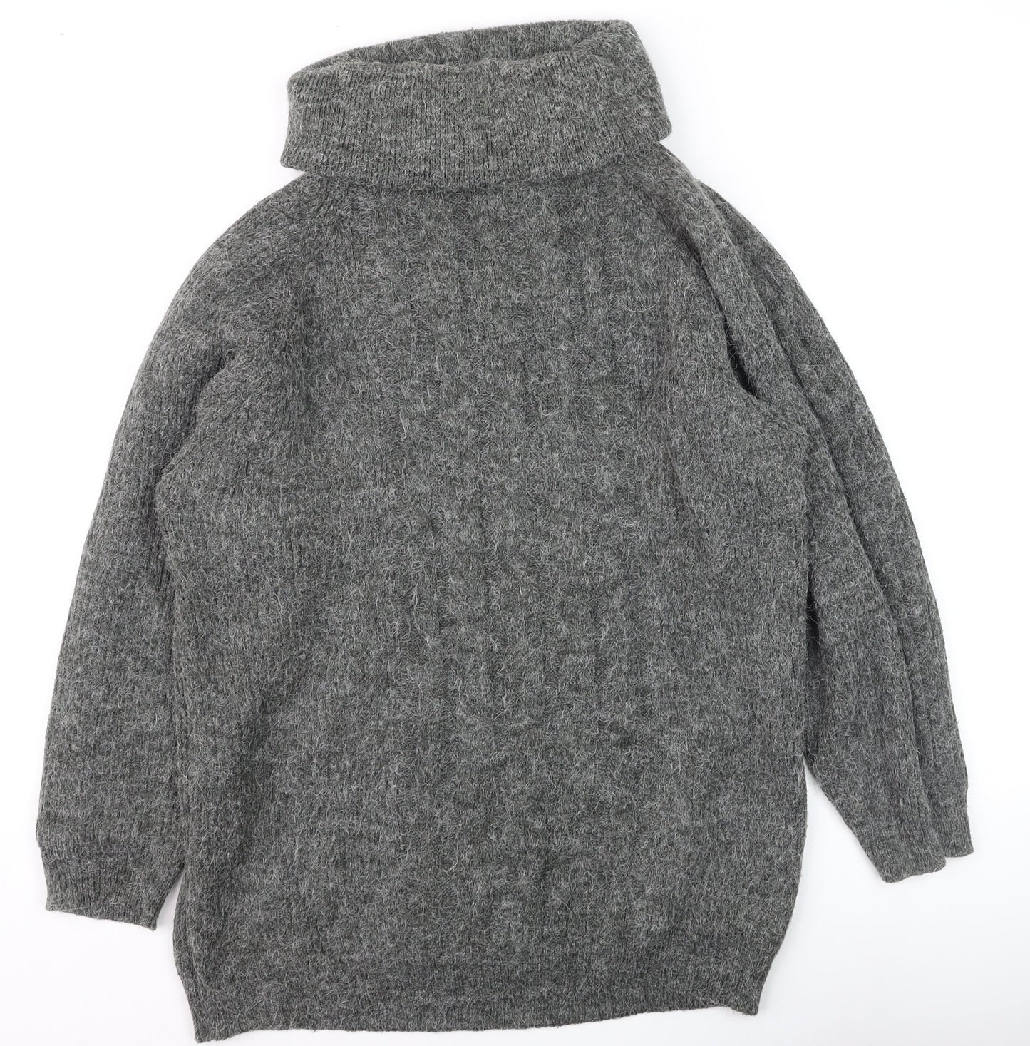 Yessica Women Grey Roll Neck Chunky Knit Wool Jumper Size 10-12