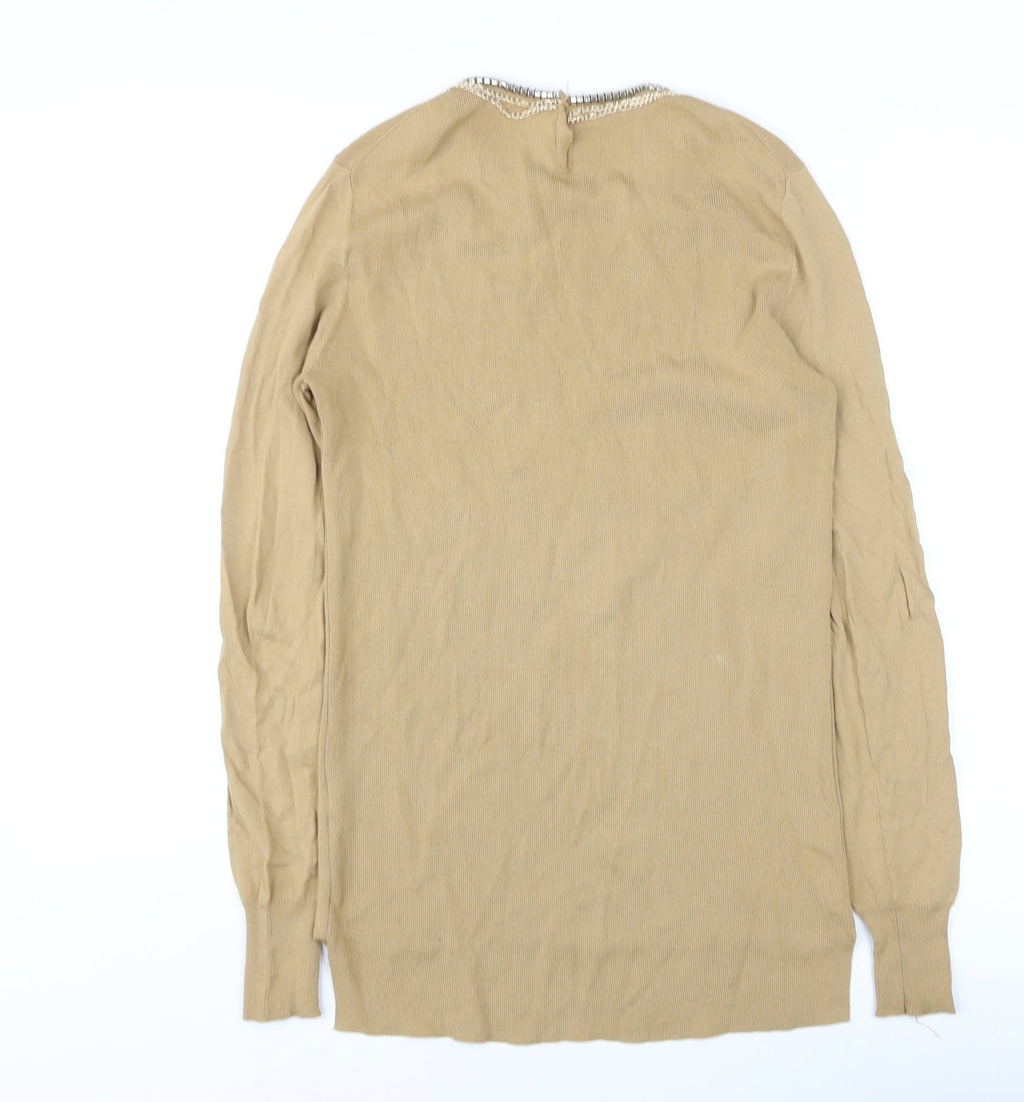 Zara Women Beige Beaded Crew Neck Knit Jumper Size 12