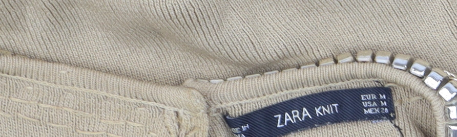Zara Women Beige Beaded Crew Neck Knit Jumper Size 12