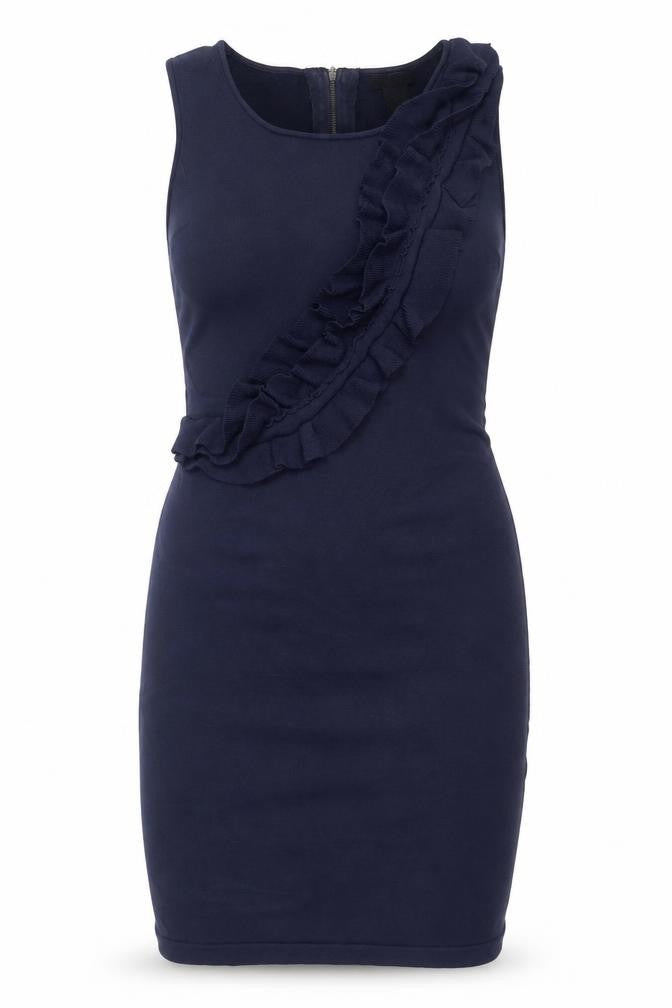 Grace Women’s Blue Sleeveless Ruffle Bodycon Knee Length Dress L