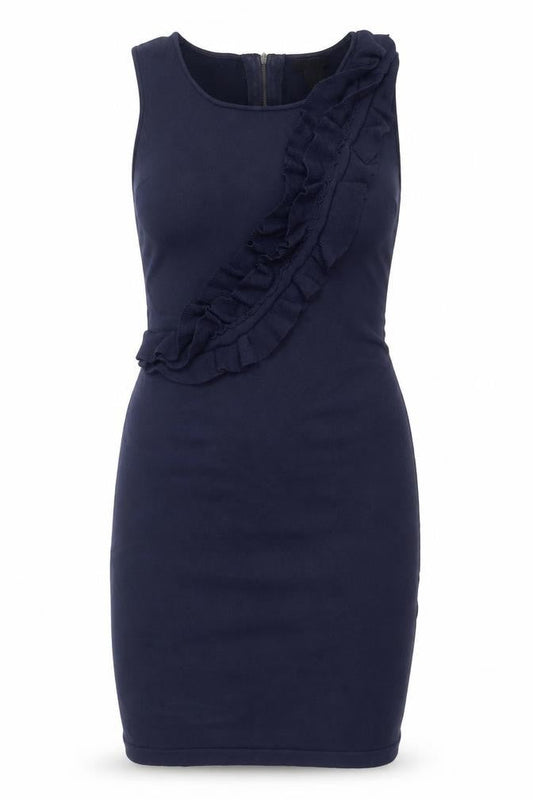 Grace Women’s Blue Sleeveless Ruffle Bodycon Knee Length Dress L