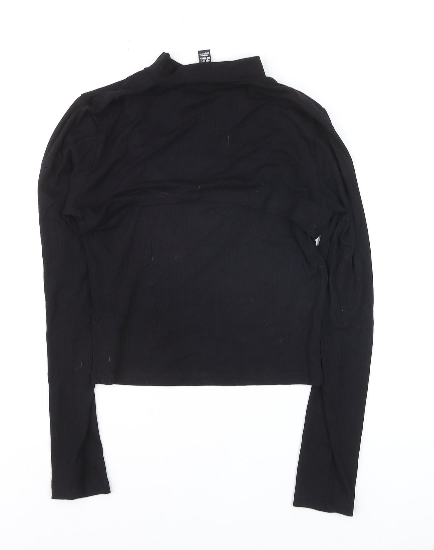 New Look 915 Girls Black Ribbed Mock Neck Cropped Long Sleeve T-Shirt Age 12-13