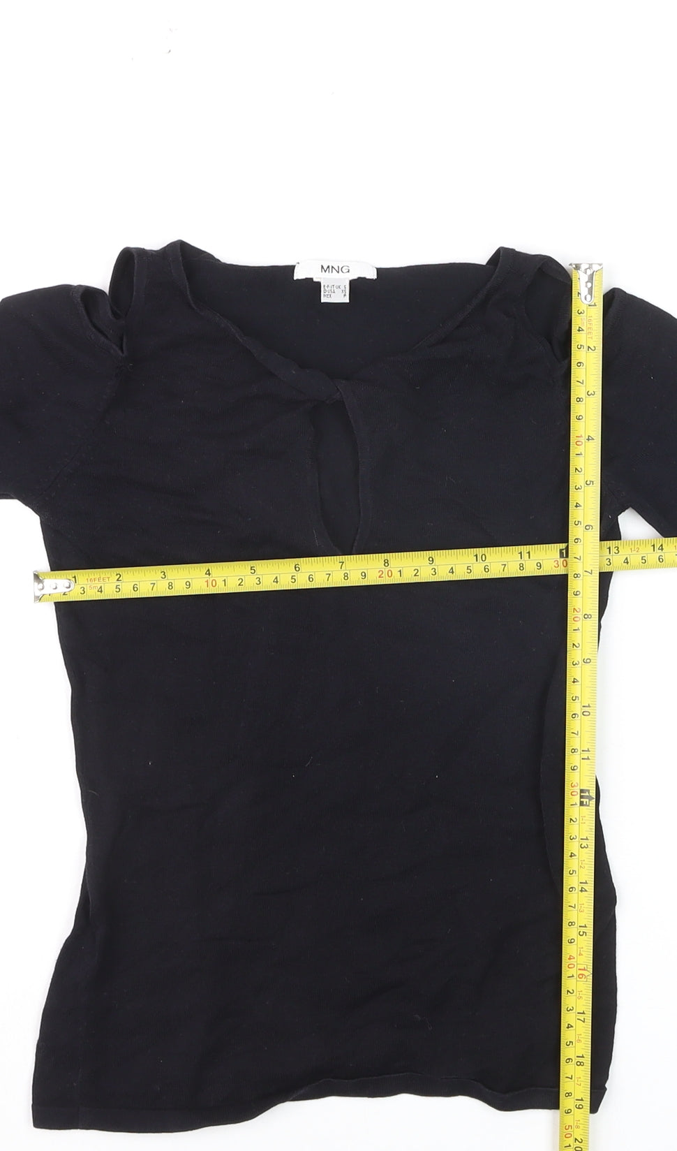 MNG Women's Black Cold Shoulder Blouse Size S Jersey V-Neck