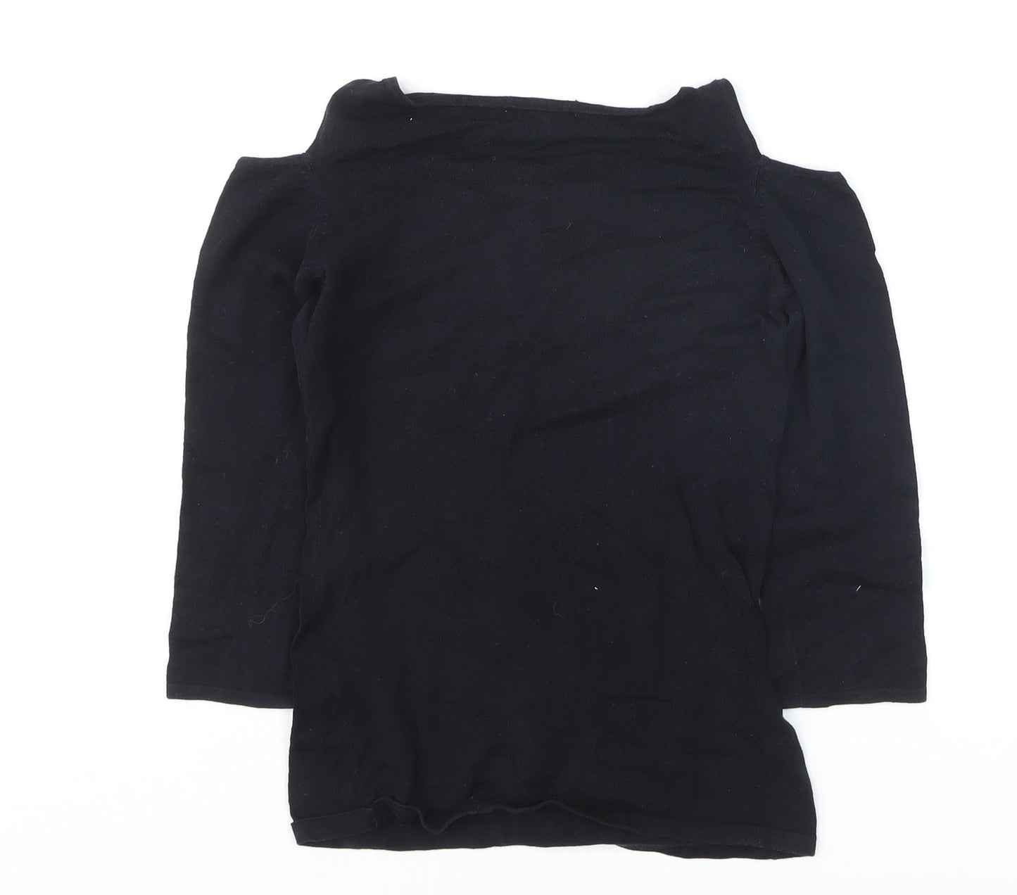 MNG Women's Black Cold Shoulder Blouse Size S Jersey V-Neck