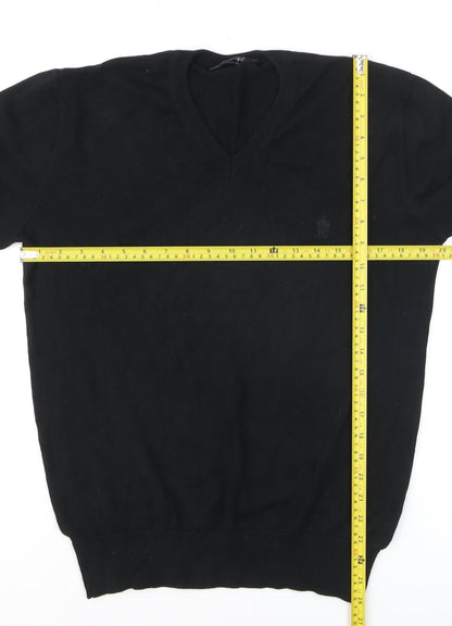 French Connection Men's Black Cotton V-Neck Jumper M
