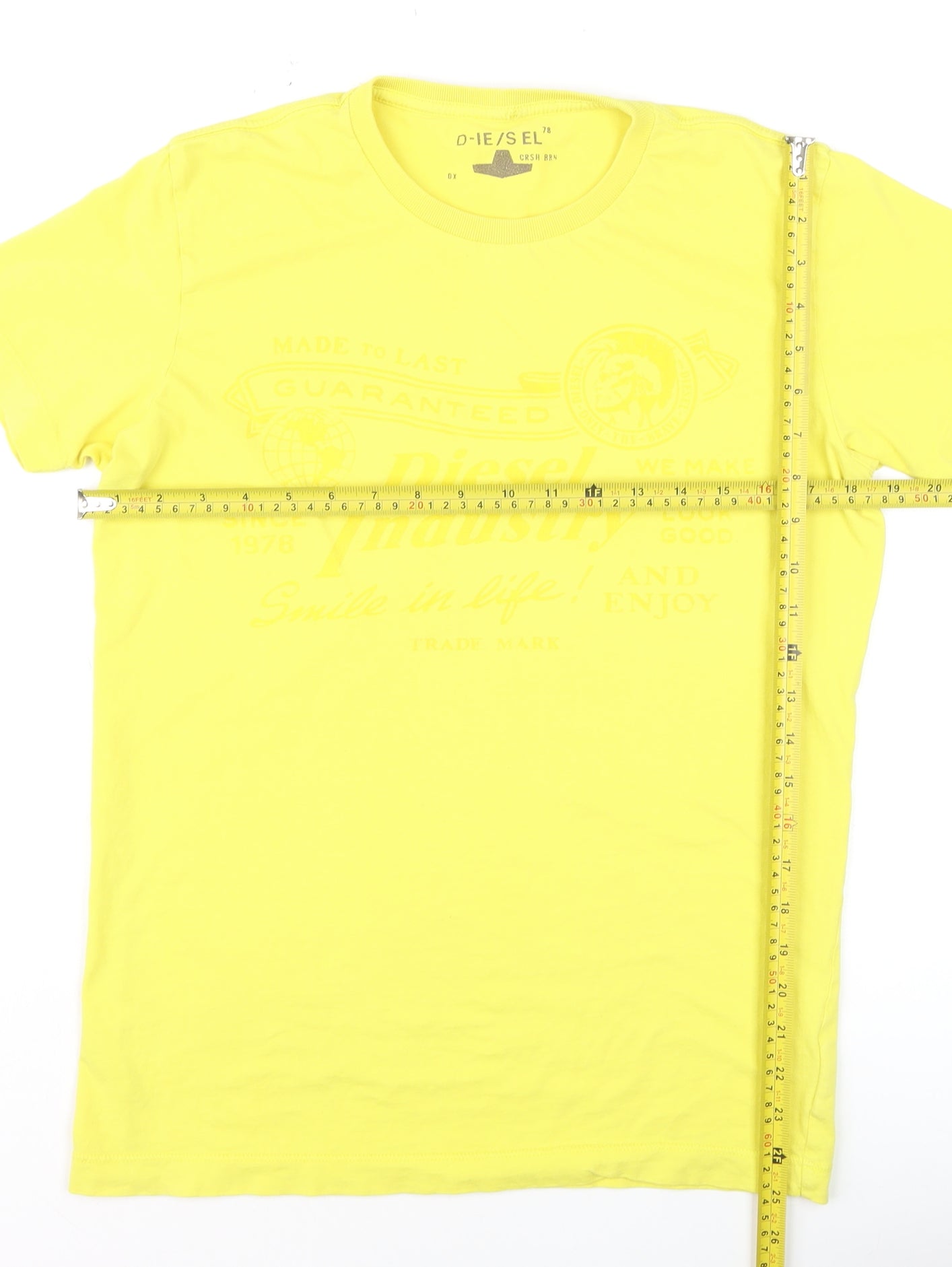 Diesel Men's Yellow Graphic Print Crew Neck Cotton T-Shirt M