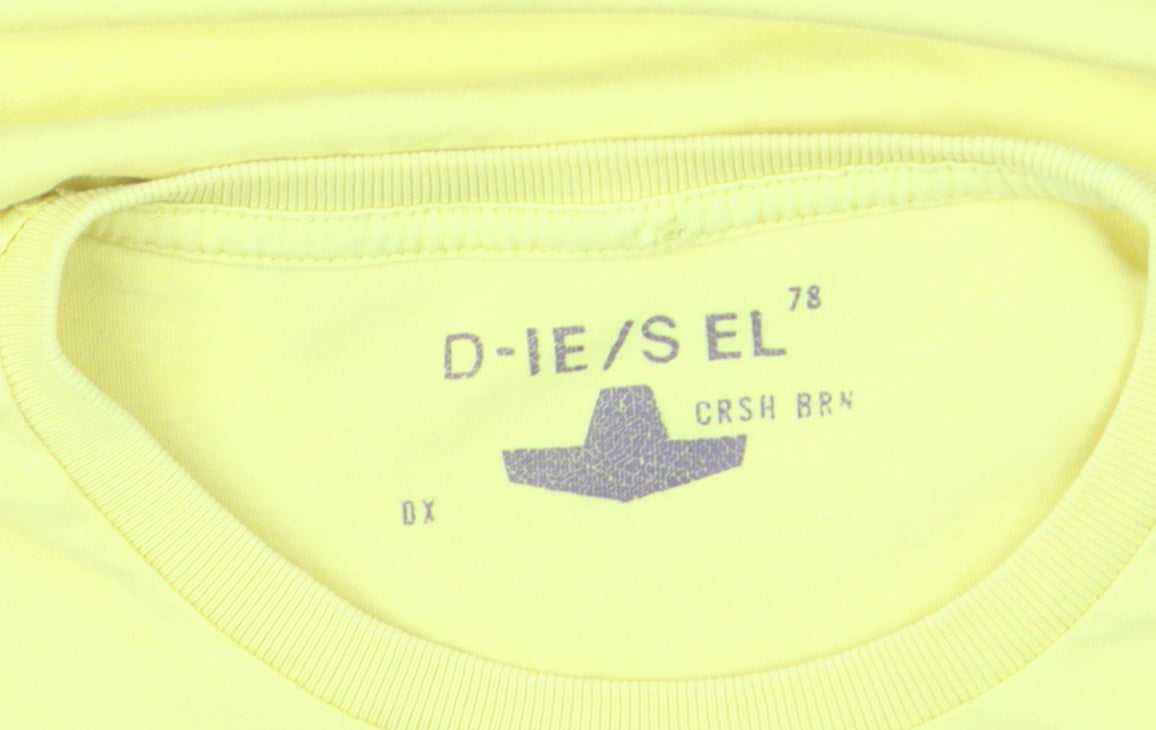 Diesel Men's Yellow Graphic Print Crew Neck Cotton T-Shirt M