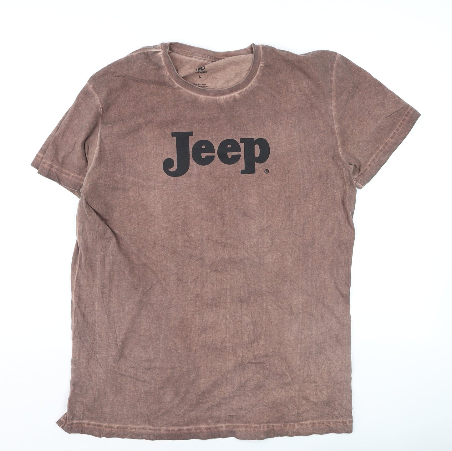 Jeep Men's Brown Cotton Crew Neck Short Sleeve T-Shirt Size L