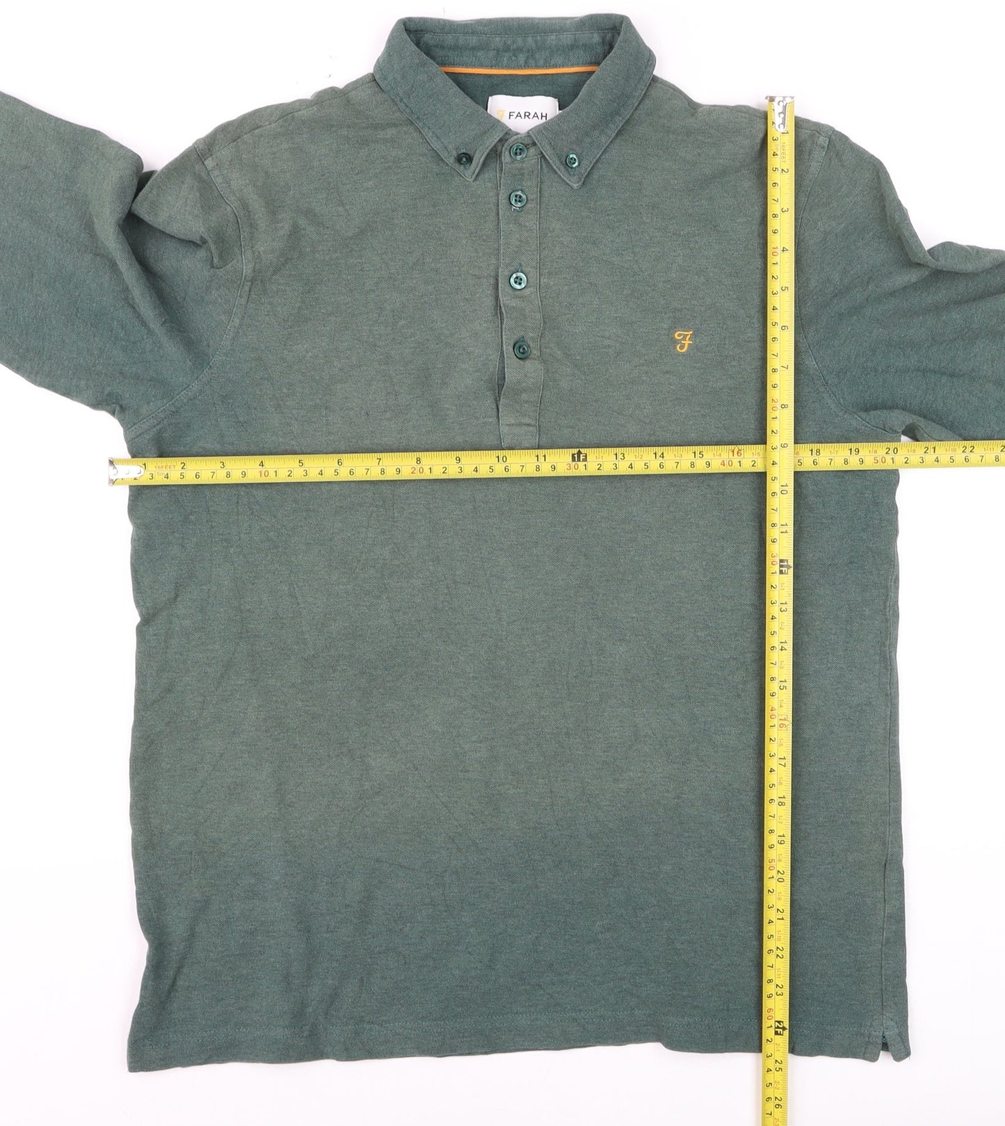 Farah Men's Green Long Sleeve Cotton Polo Shirt Size L
