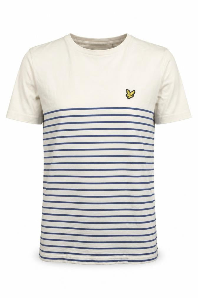 Lyle & Scott Men's Beige Blue Striped Cotton Crew Neck T-Shirt Size M