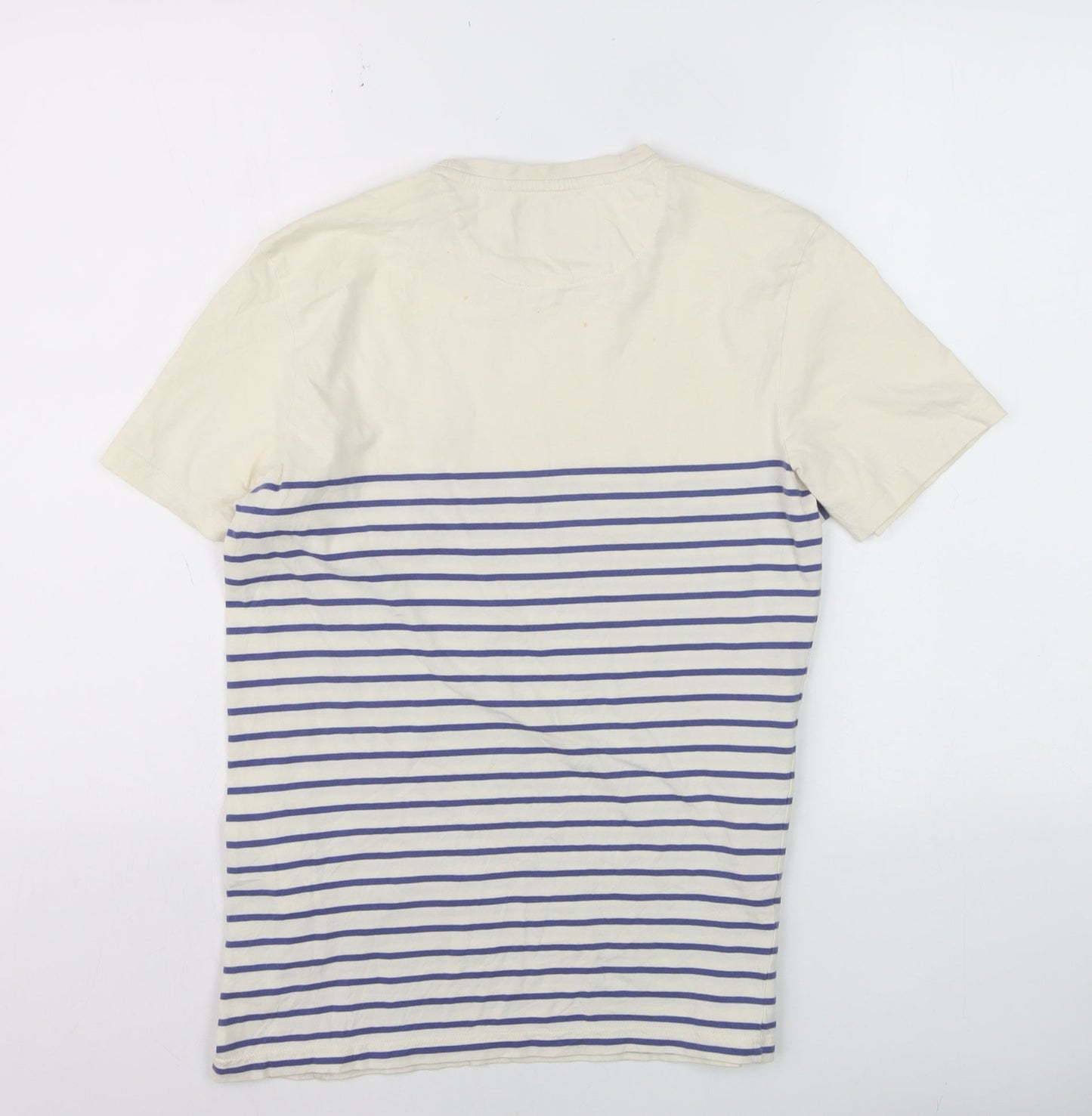 Lyle & Scott Men's Beige Blue Striped Cotton Crew Neck T-Shirt Size M