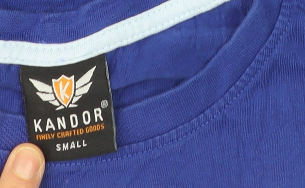 Kandor Men's Blue Cotton Crew Neck Short Sleeve T-Shirt Small