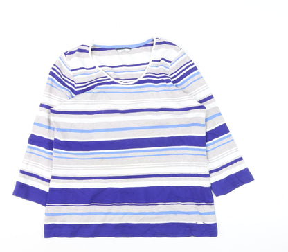 Dash Women Blue Striped Pullover Jumper Size 12 Cotton Blend