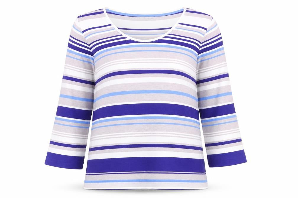 Dash Women Blue Striped Pullover Jumper Size 12 Cotton Blend