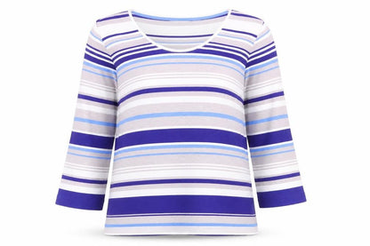 Dash Women Blue Striped Pullover Jumper Size 12 Cotton Blend