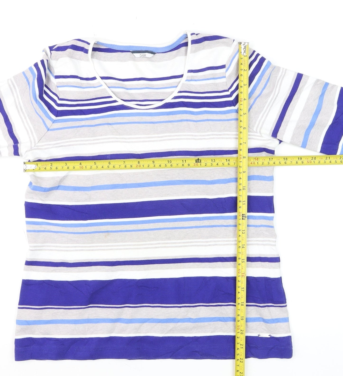 Dash Women Blue Striped Pullover Jumper Size 12 Cotton Blend