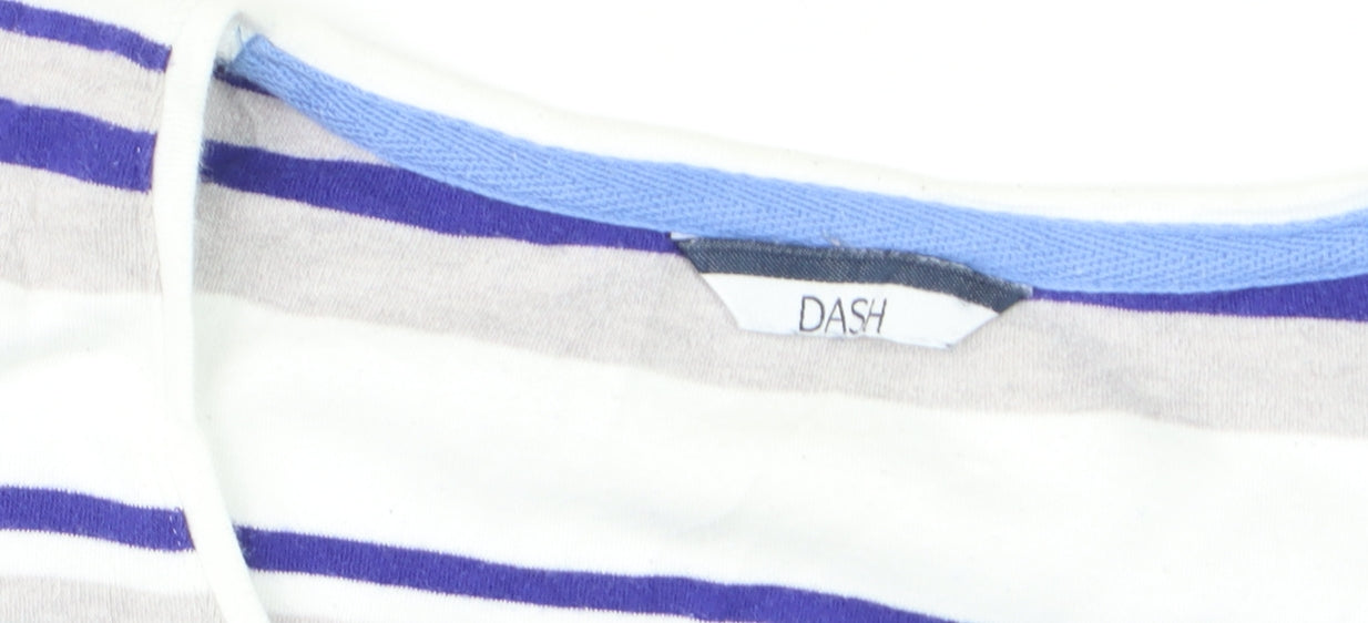 Dash Women Blue Striped Pullover Jumper Size 12 Cotton Blend