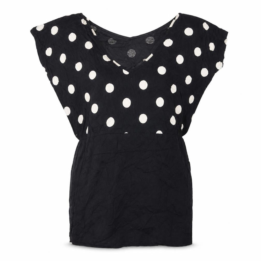 Yenimco Women Black Polka Dot Cotton Tunic Blouse Size 10