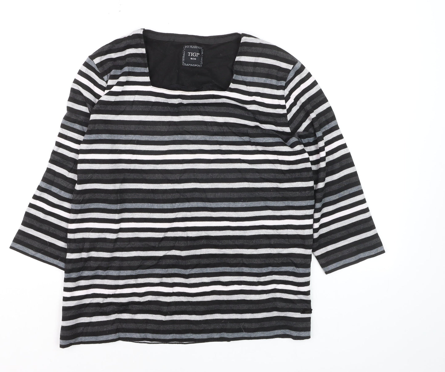 TIGI Women's Black Striped 3/4 Sleeve Jersey T-Shirt Size 18