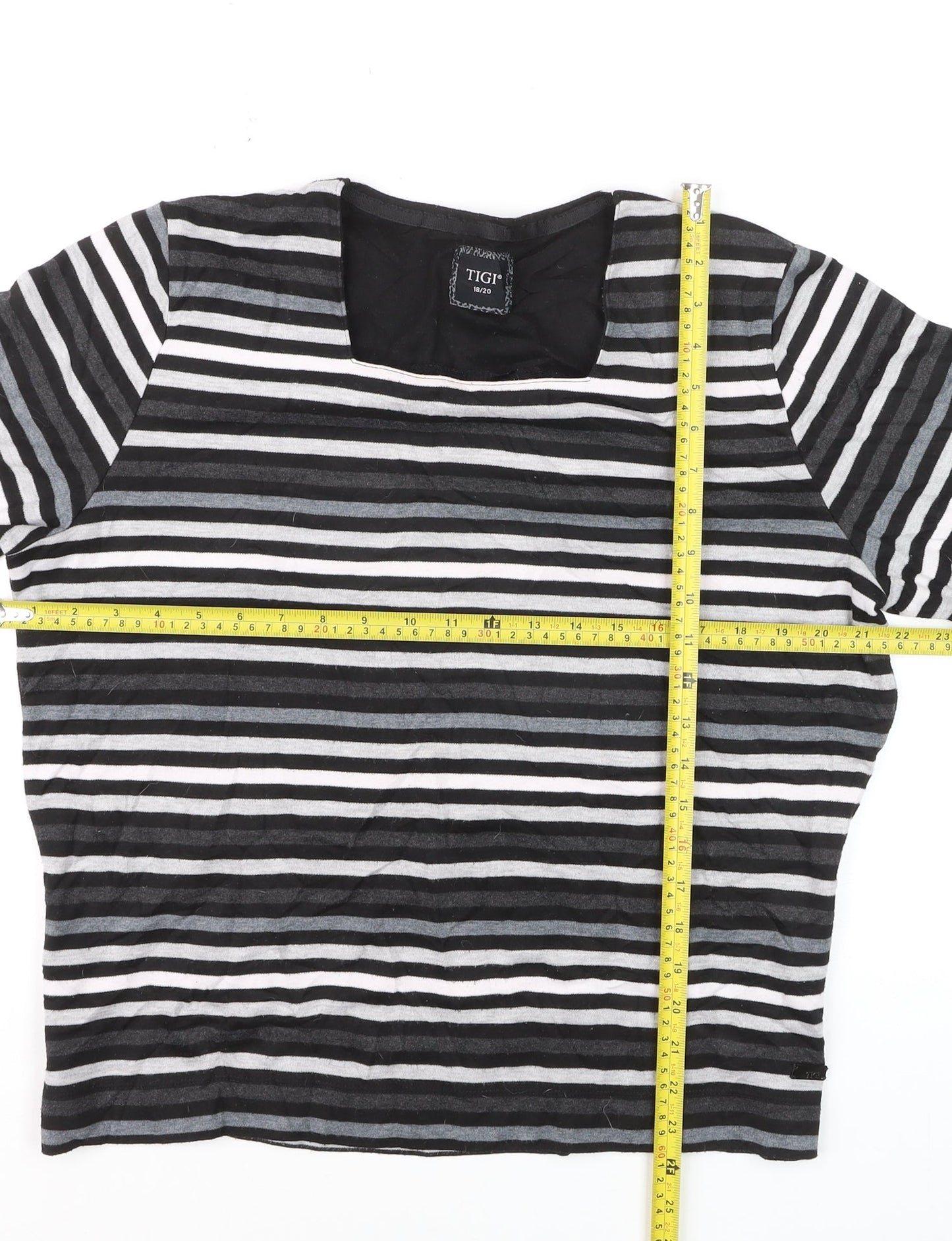 TIGI Women's Black Striped 3/4 Sleeve Jersey T-Shirt Size 18