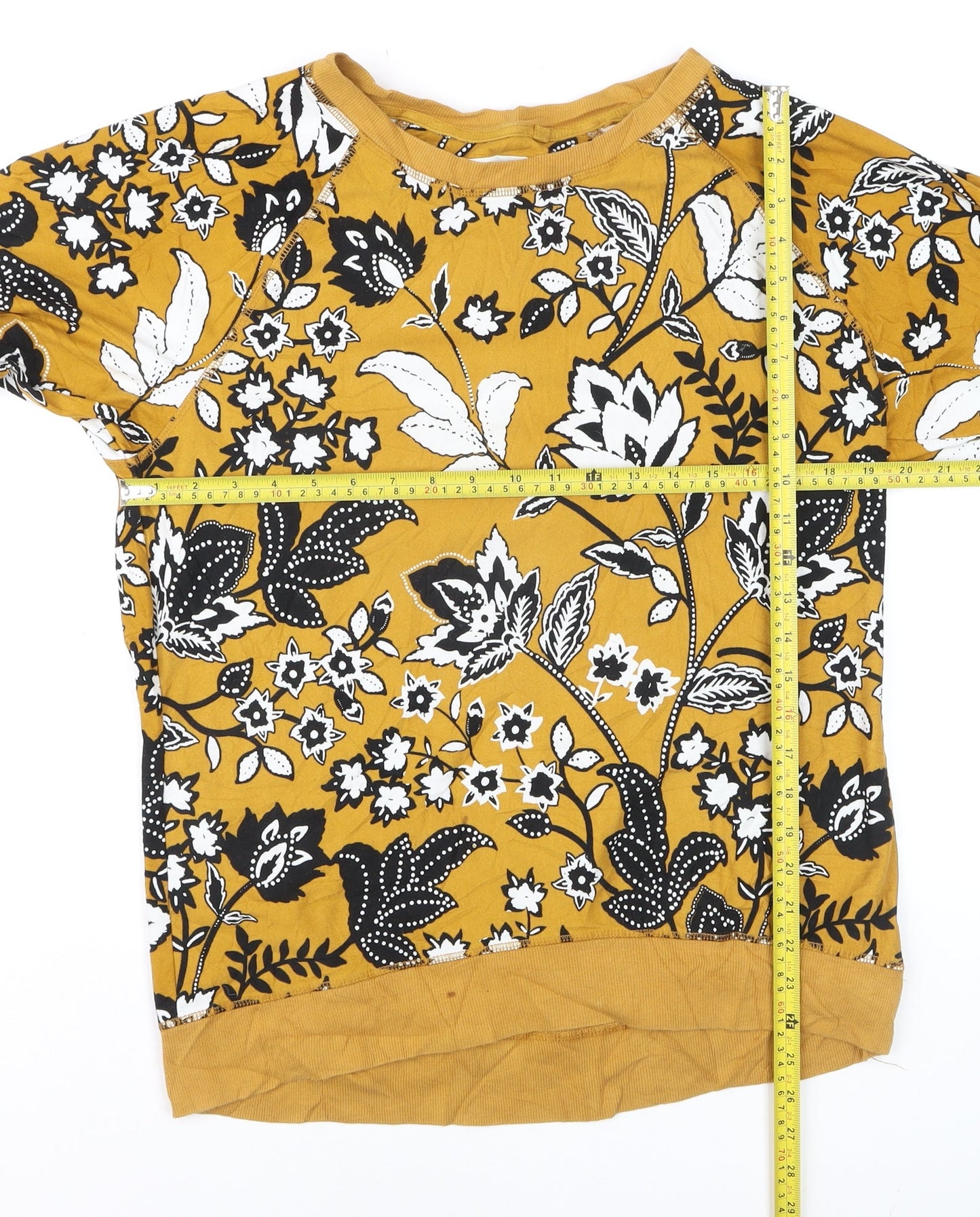 Next Womens Yellow Floral Cotton Pullover Jumper M