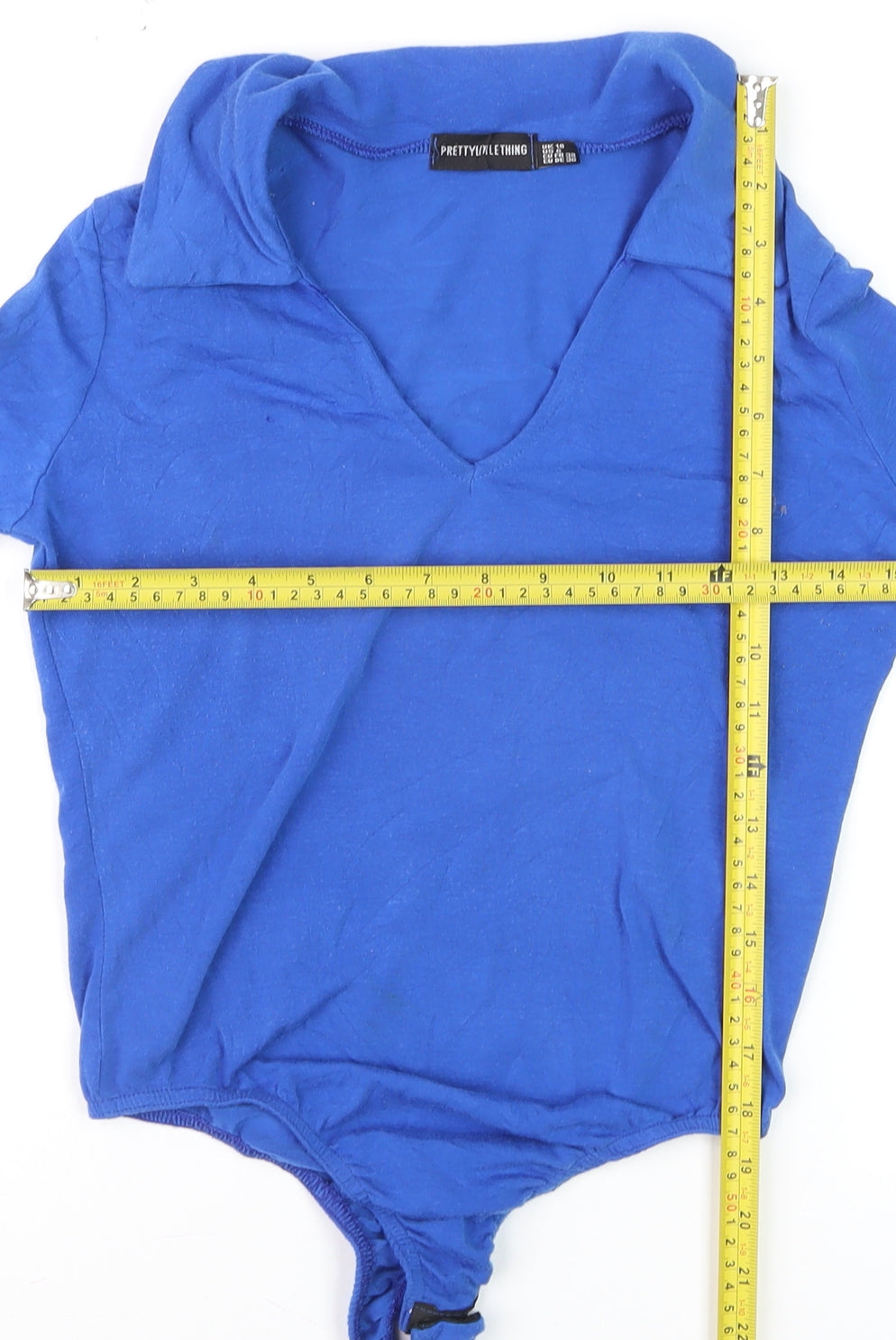 PrettyLittleThing Women’s Blue Long Sleeve V-Neck Bodysuit Size 10