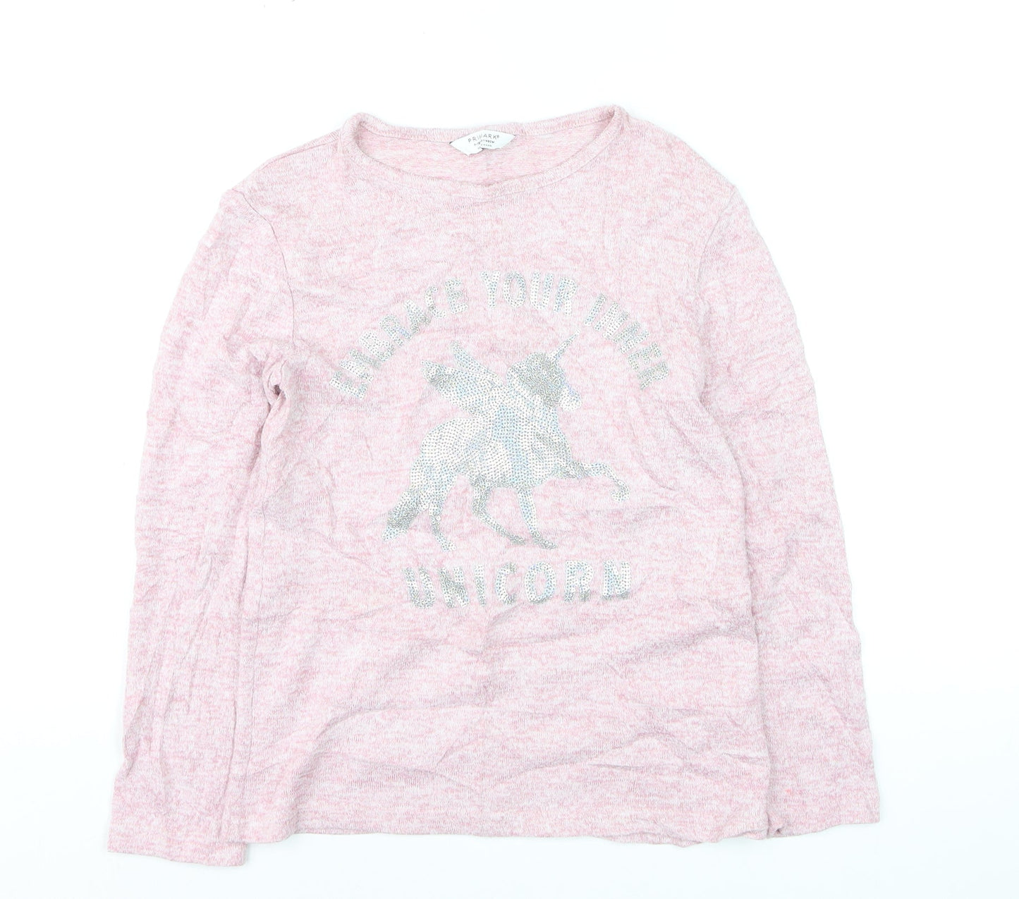Primark Girls Pink Unicorn Pullover Jumper Long Sleeve 9-10 Years