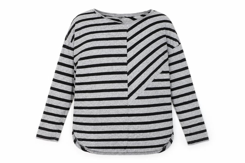 Warehouse Women’s Grey Striped Long Sleeve Pullover Jumper Size 10