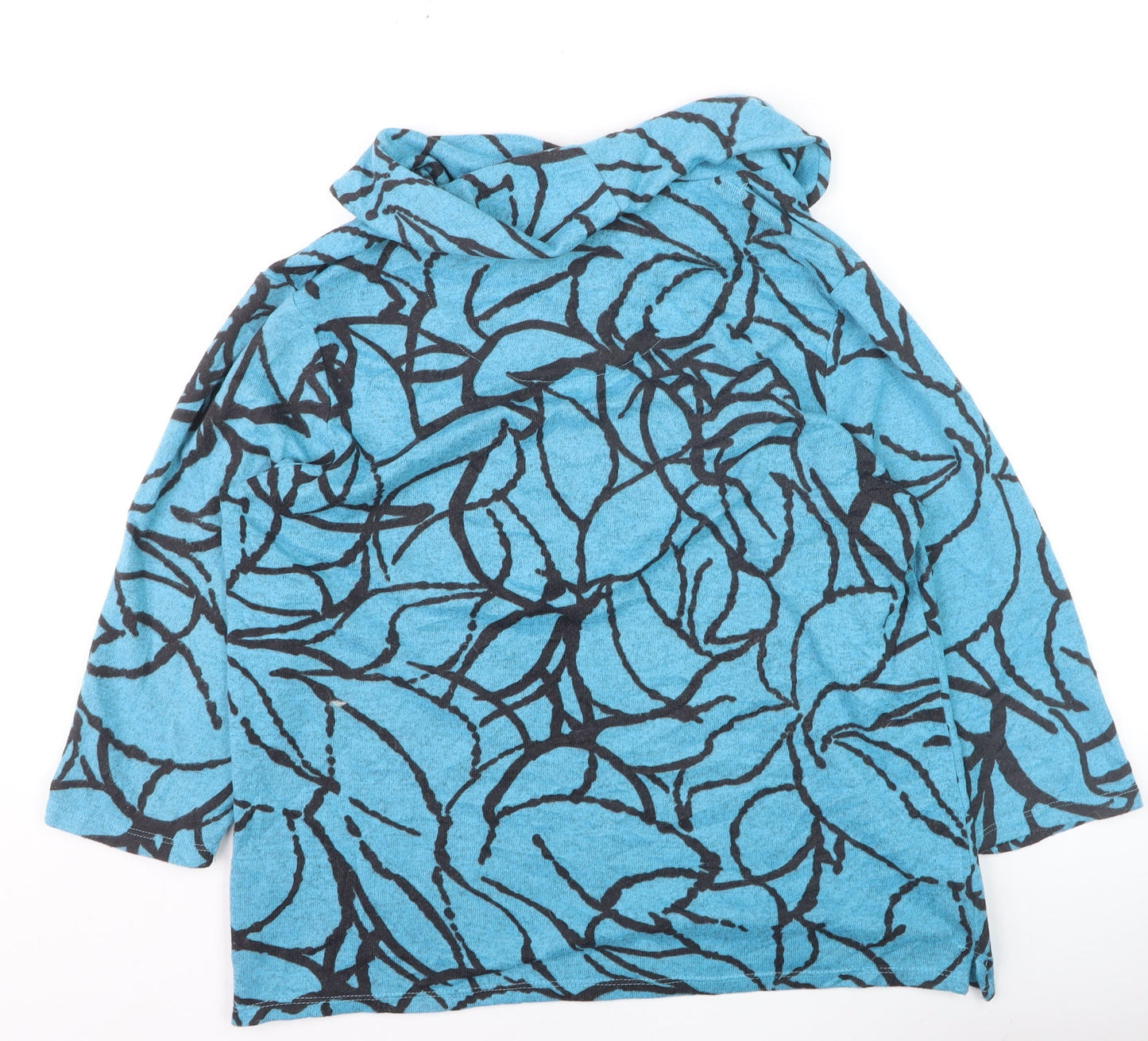 TIGI Womens Blue Floral Cowl Neck 3/4 Sleeve Pullover Jumper Size M