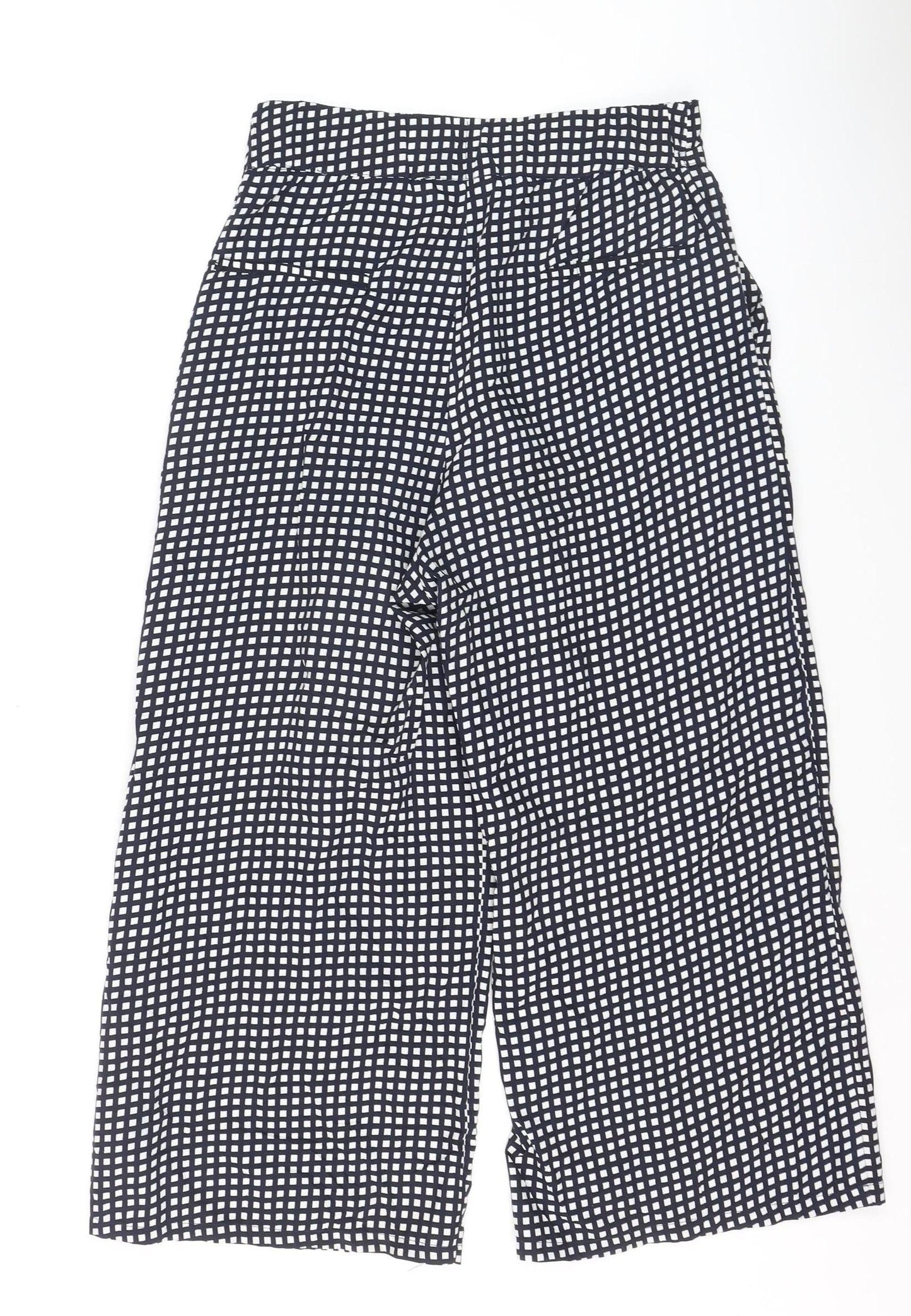 Mango Women Black Checked Cropped Wide-Leg Trousers Size S