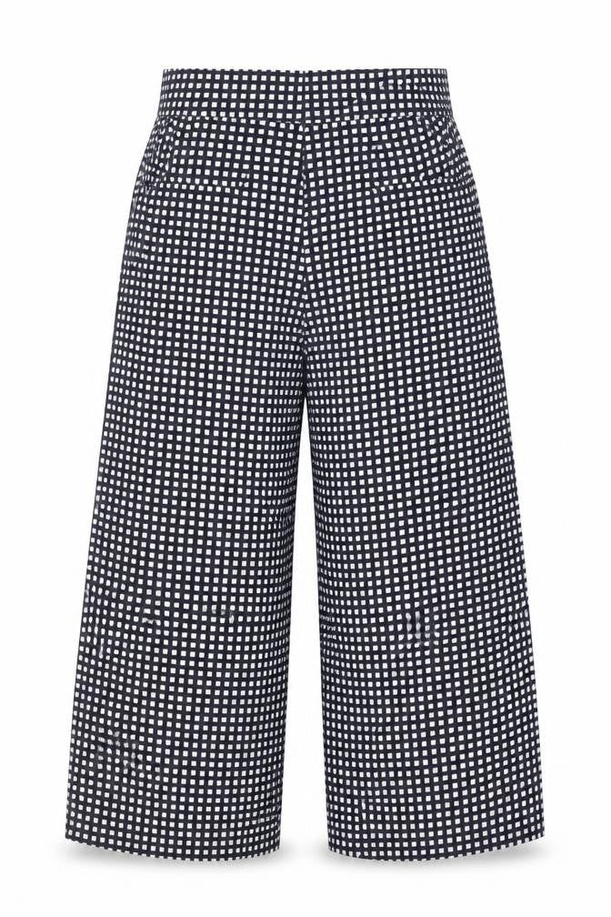Mango Women Black Checked Cropped Wide-Leg Trousers Size S