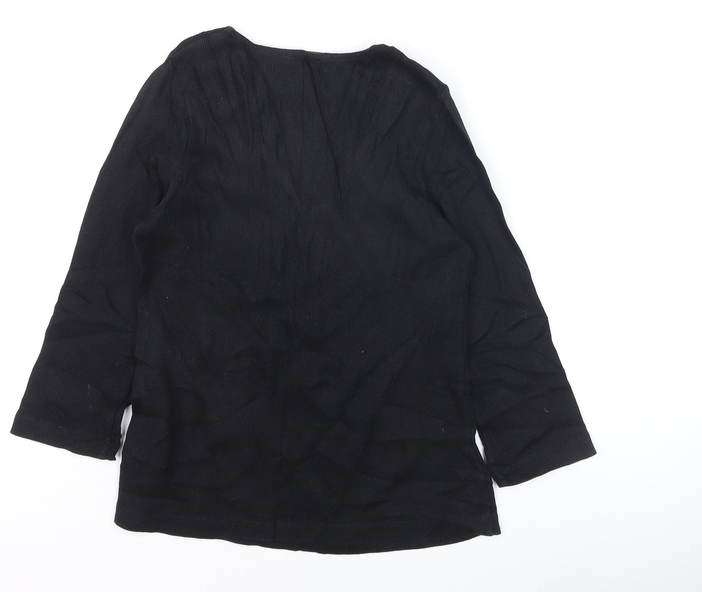 Marks and Spencer Women’s Black V-Neck Beaded Long Sleeve Cotton Blouse Size 14