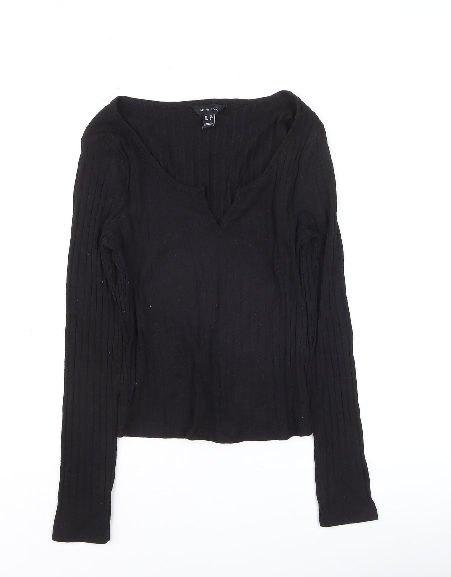 New Look Women's Black Long Sleeve V-Neck Slim Fit Jersey Top Size 12
