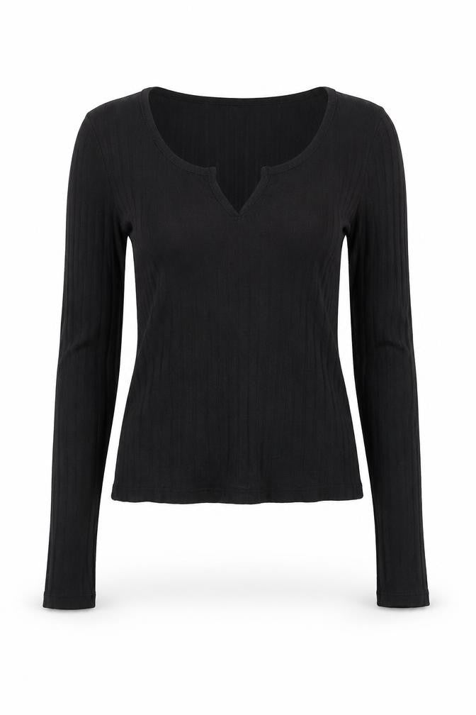 New Look Women's Black Long Sleeve V-Neck Slim Fit Jersey Top Size 12