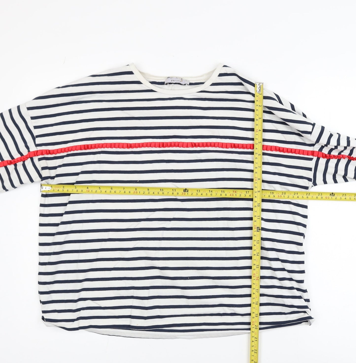 Marks and Spencer Womens Multicoloured Striped 3/4 Sleeve Crew Neck T-Shirt Size 14