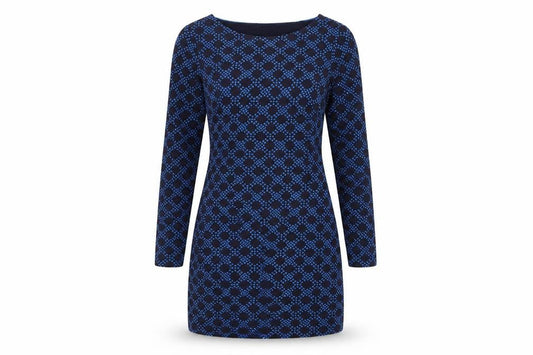 Boden Women's Blue Geometric Shift Dress Size 8 Long Sleeve