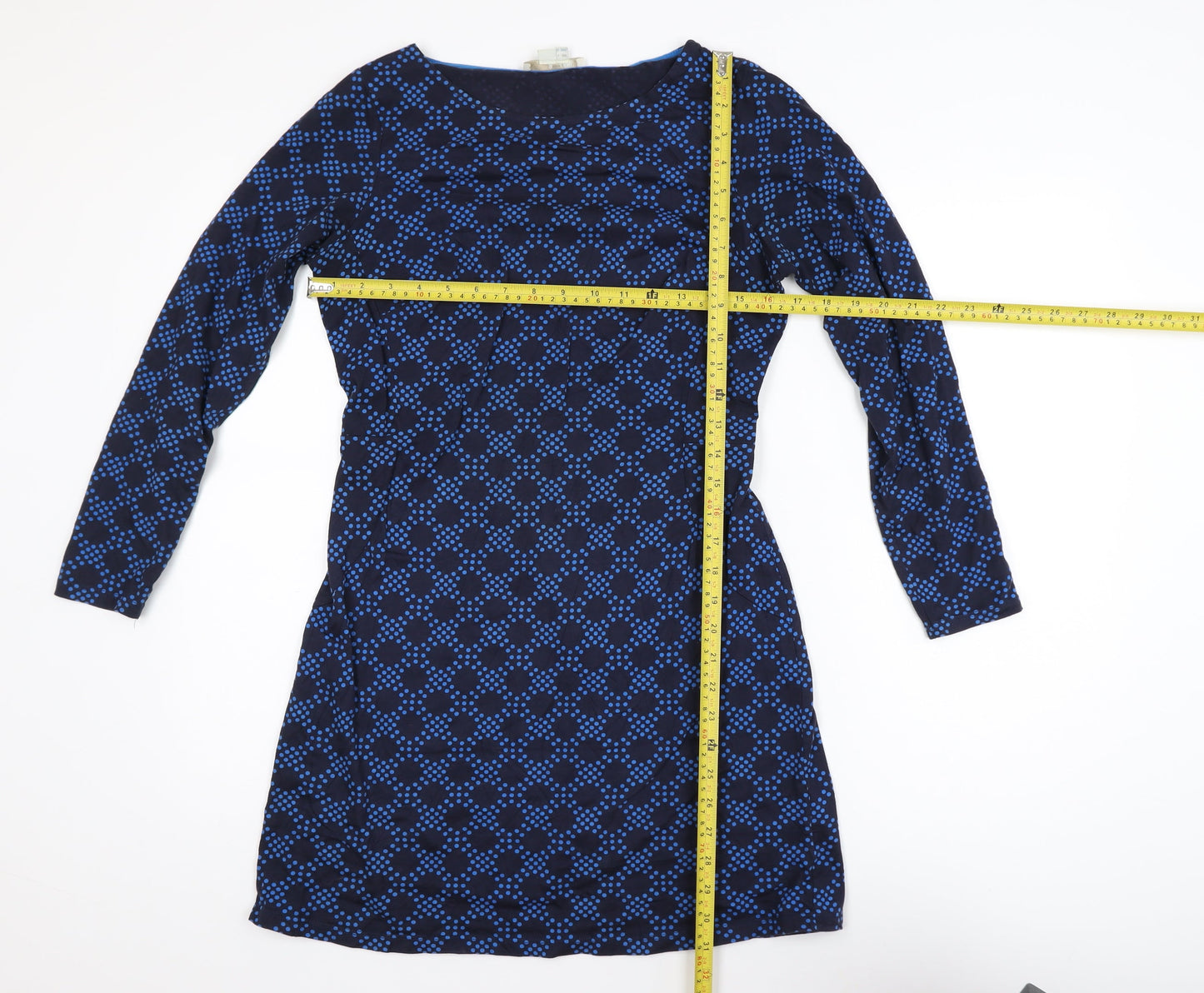 Boden Women's Blue Geometric Shift Dress Size 8 Long Sleeve