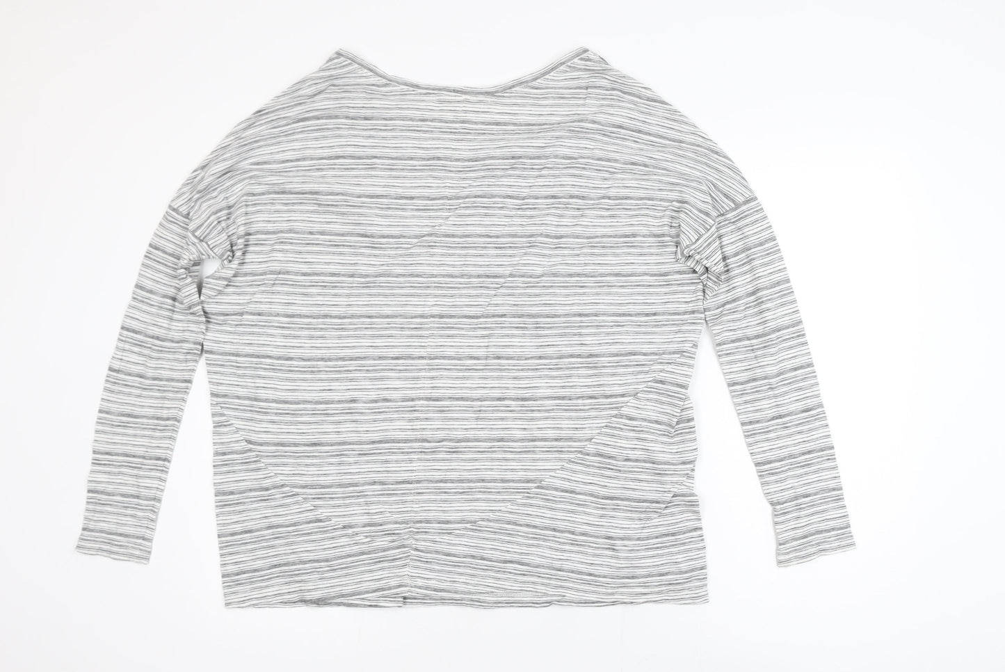 Peruvian Connection Women’s Grey Striped Embroidered Cotton Long Sleeve Top M