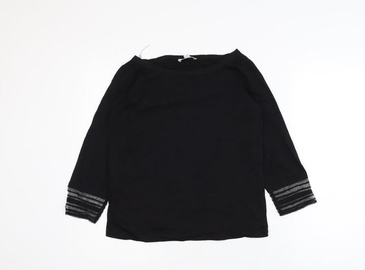 The White Company Women's Black 3/4 Sleeve Modal Cotton Blouse UK 8