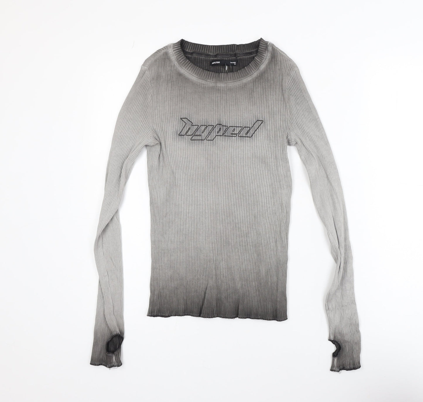 House Womens Grey Slim Fit Long Sleeve Ribbed T-Shirt Size 10