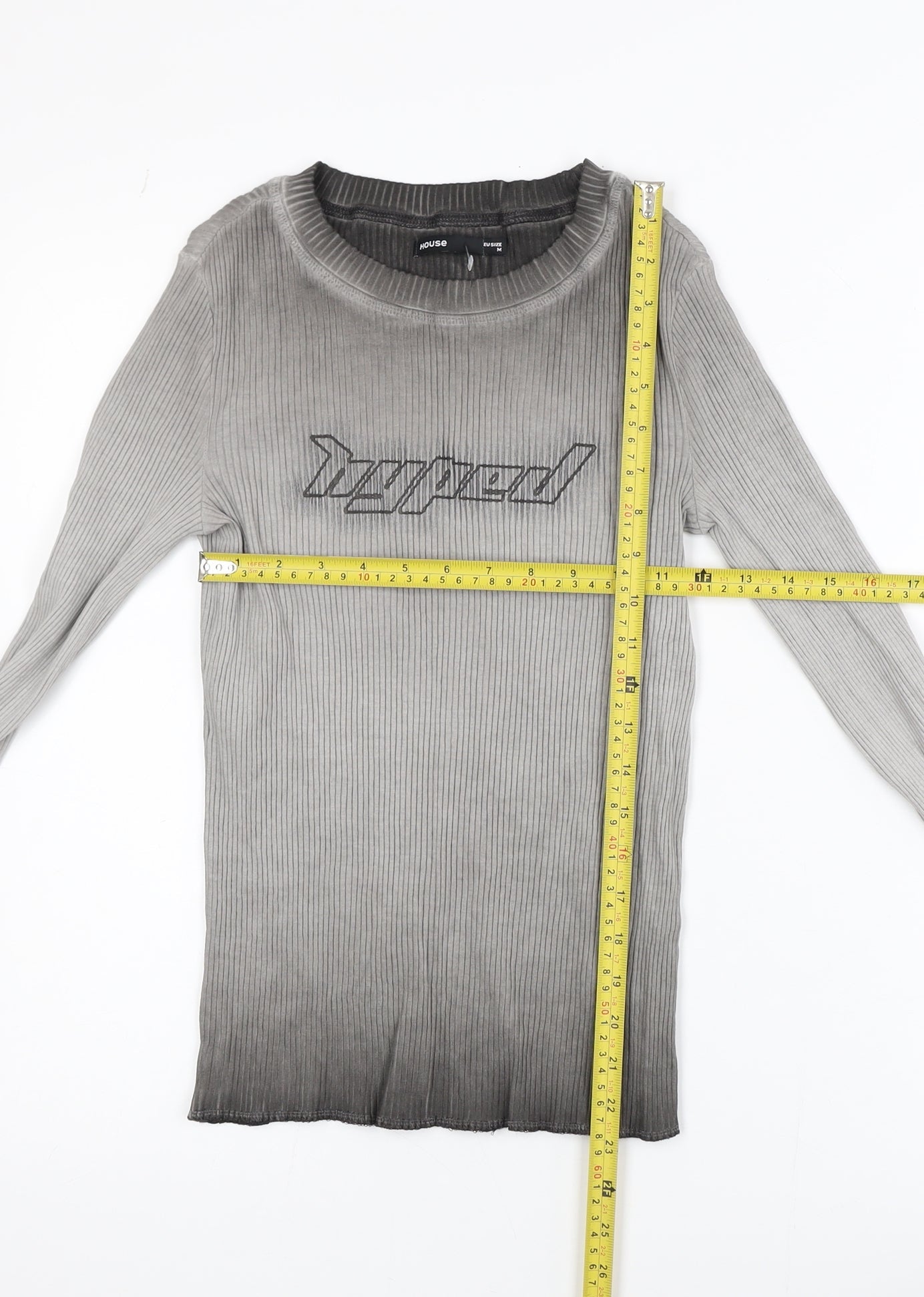 House Womens Grey Slim Fit Long Sleeve Ribbed T-Shirt Size 10