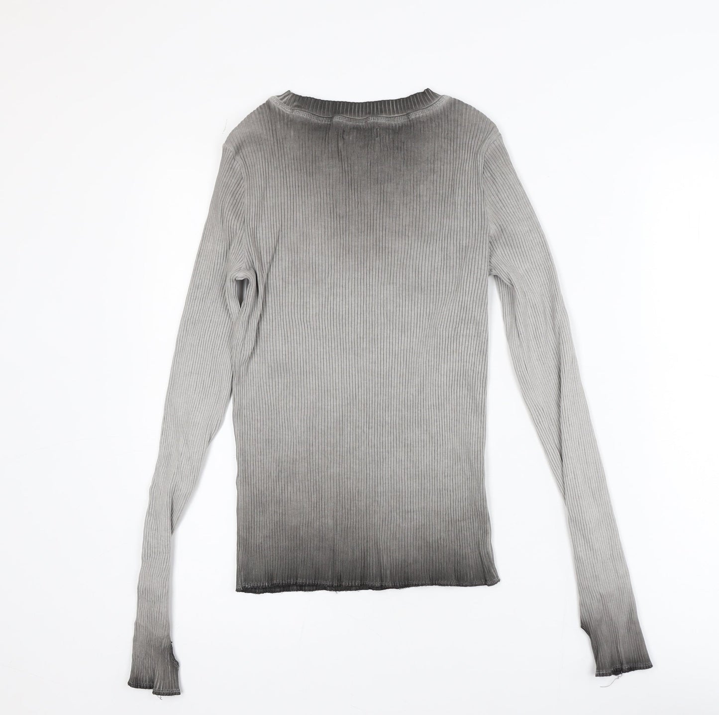 House Womens Grey Slim Fit Long Sleeve Ribbed T-Shirt Size 10